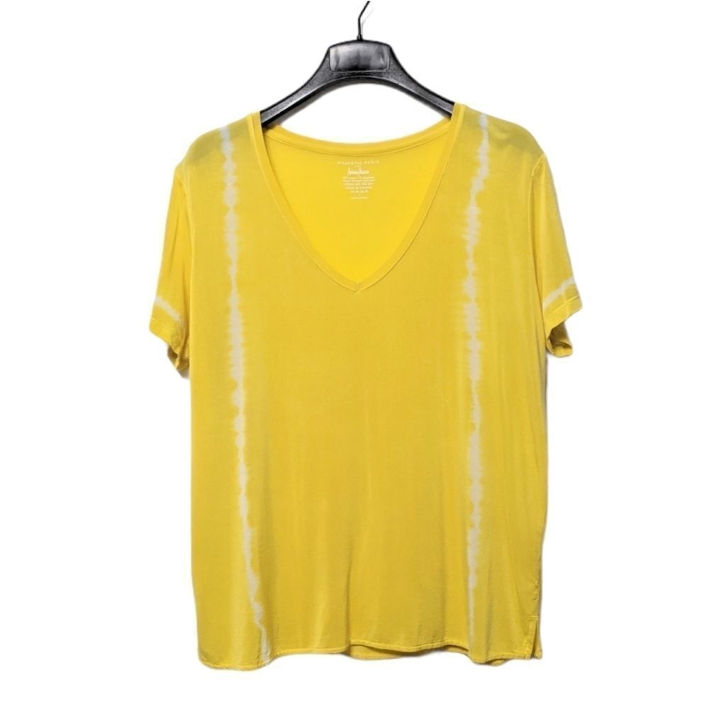 MAJESTIC PARIS NEIMAN MARCUS Tie Dye V-Neck Top L - Picture 2 of 7